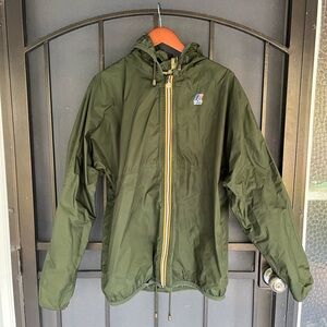 K-Way Men's Olive Windbreaker with Yellow Zipper